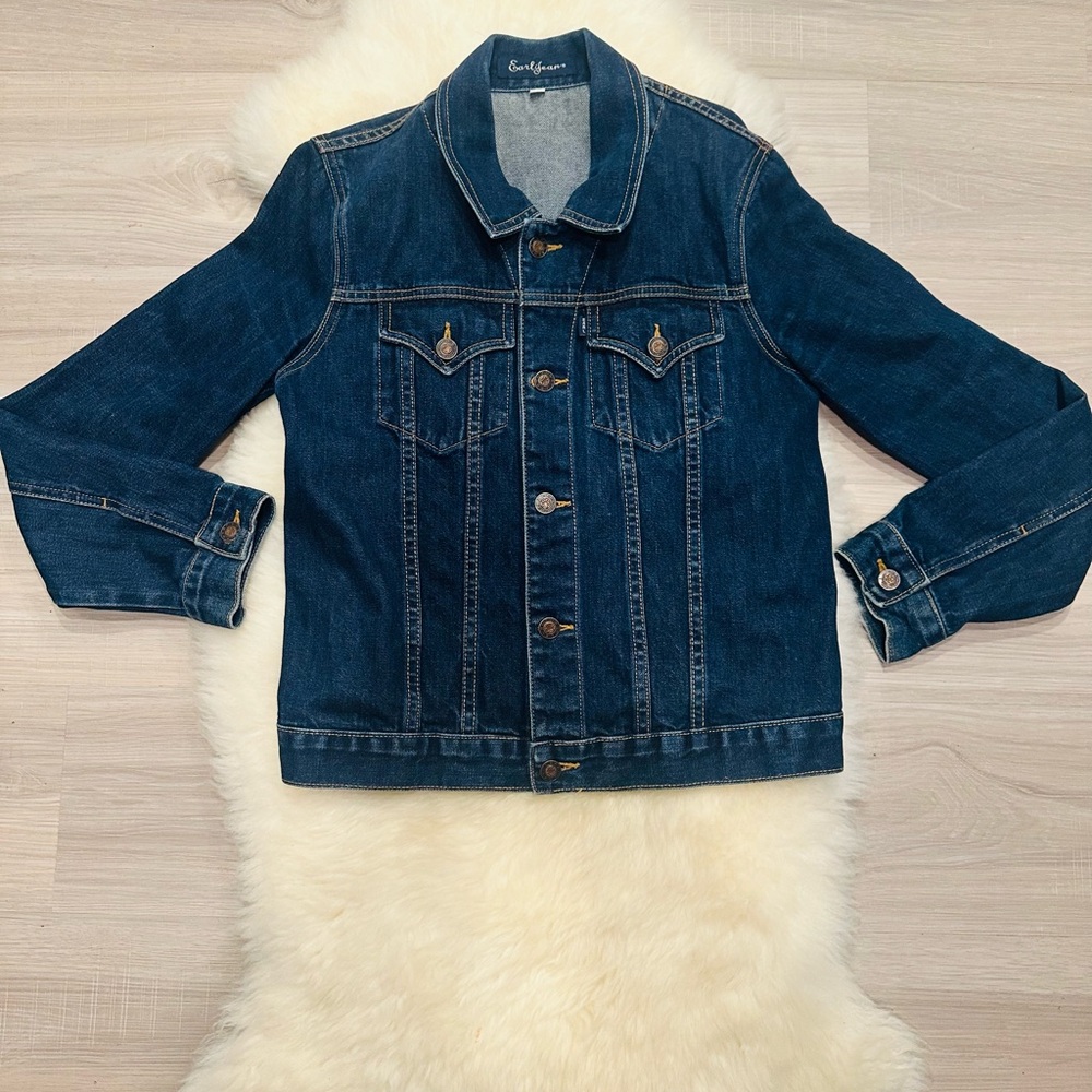 Size Medium Earl Jeans Dark Blue Kids Denim Jacket. RD/RD